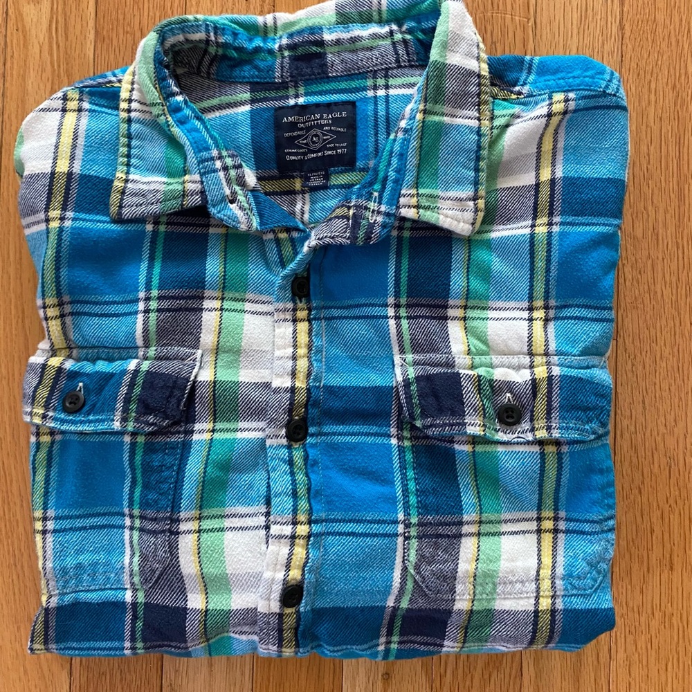 🦅 American Eagle Plaid Flannel Button Front Shirt Jacket - Men's XL 🦅